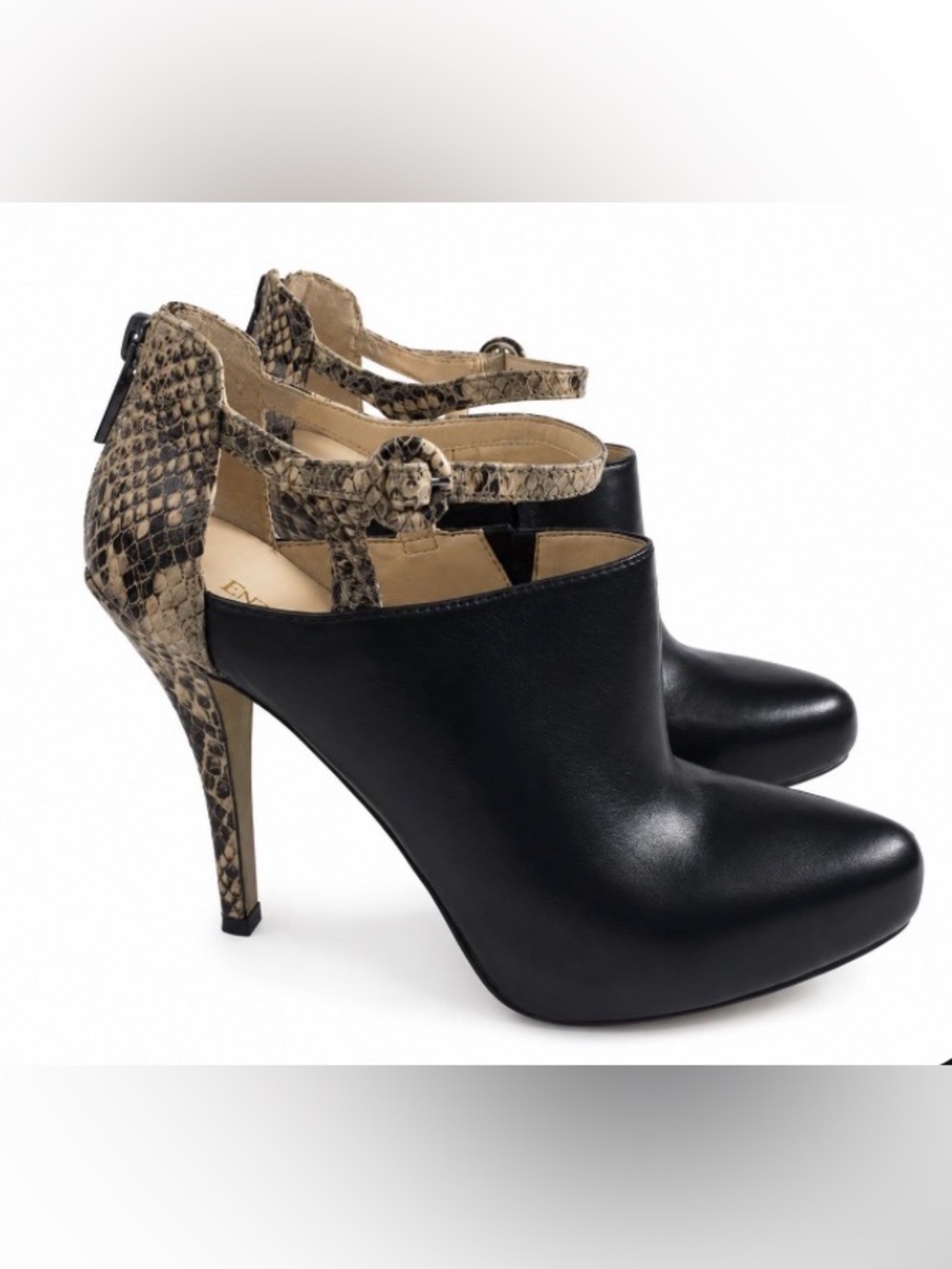 Enzo Angiolini Black Leather High-Heel Snake-Print shoes - Size 8.5